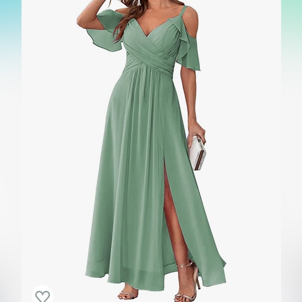 Cold-Shoulder Sage Green Maxi Dress
